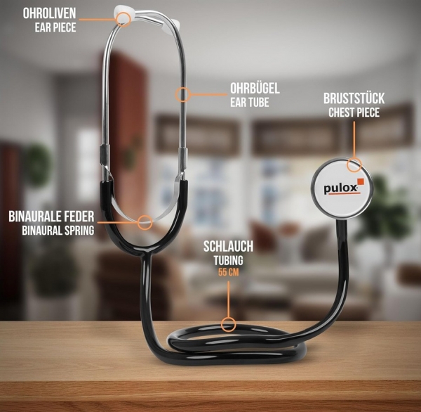 Pulox Manuelles Blutdruckmessgerät im Set mit Tasche plus Flachkopf-Stethoskop (Aneroid Sphygmomanometer)